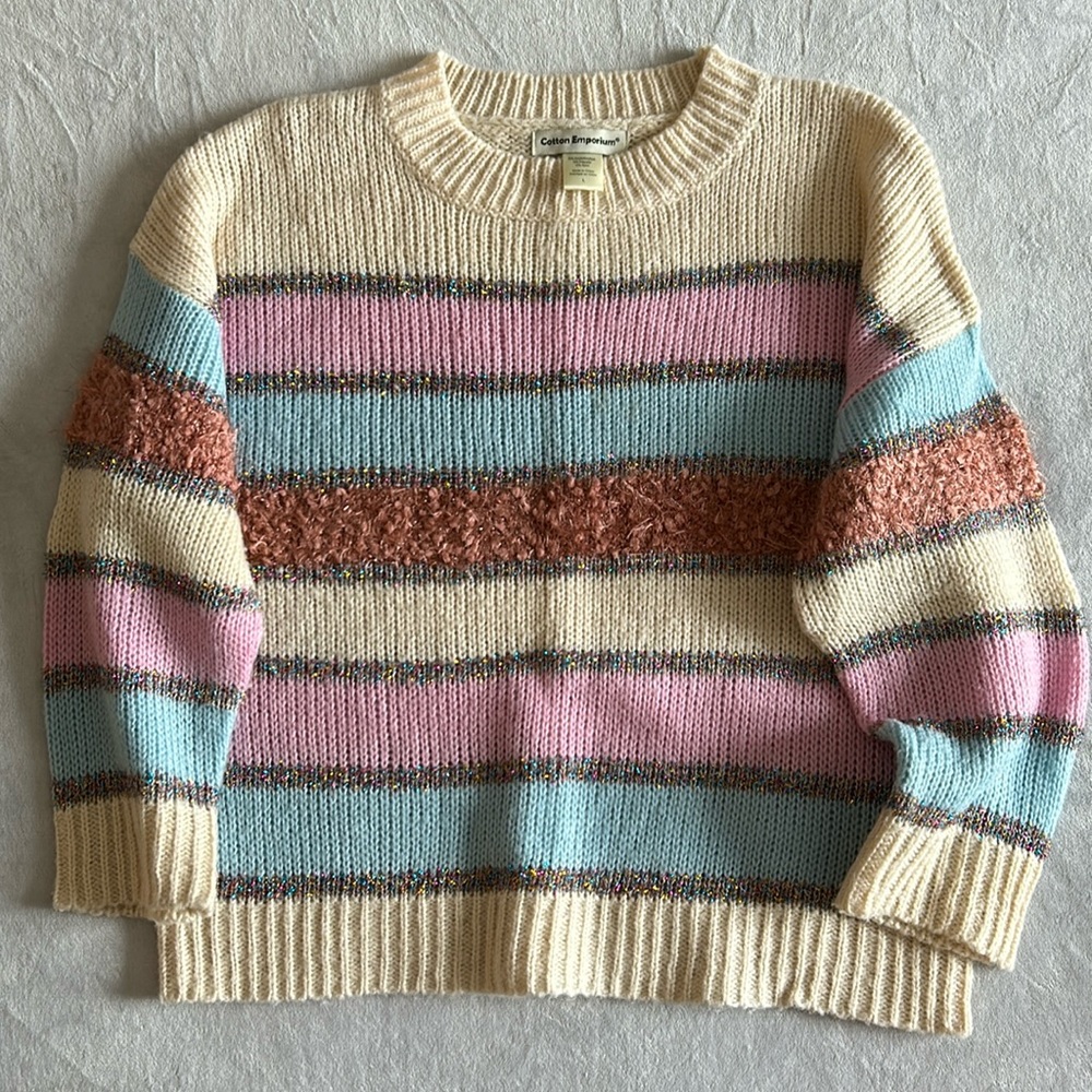 Cotton Emporium Nordstrom Pastel Stripe Tinsel Sweater - L